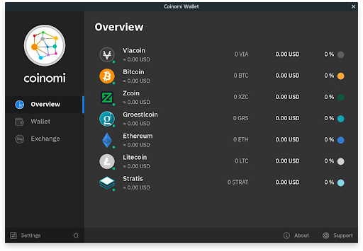 Monedero multipropósito para inversiones de Coinomi
